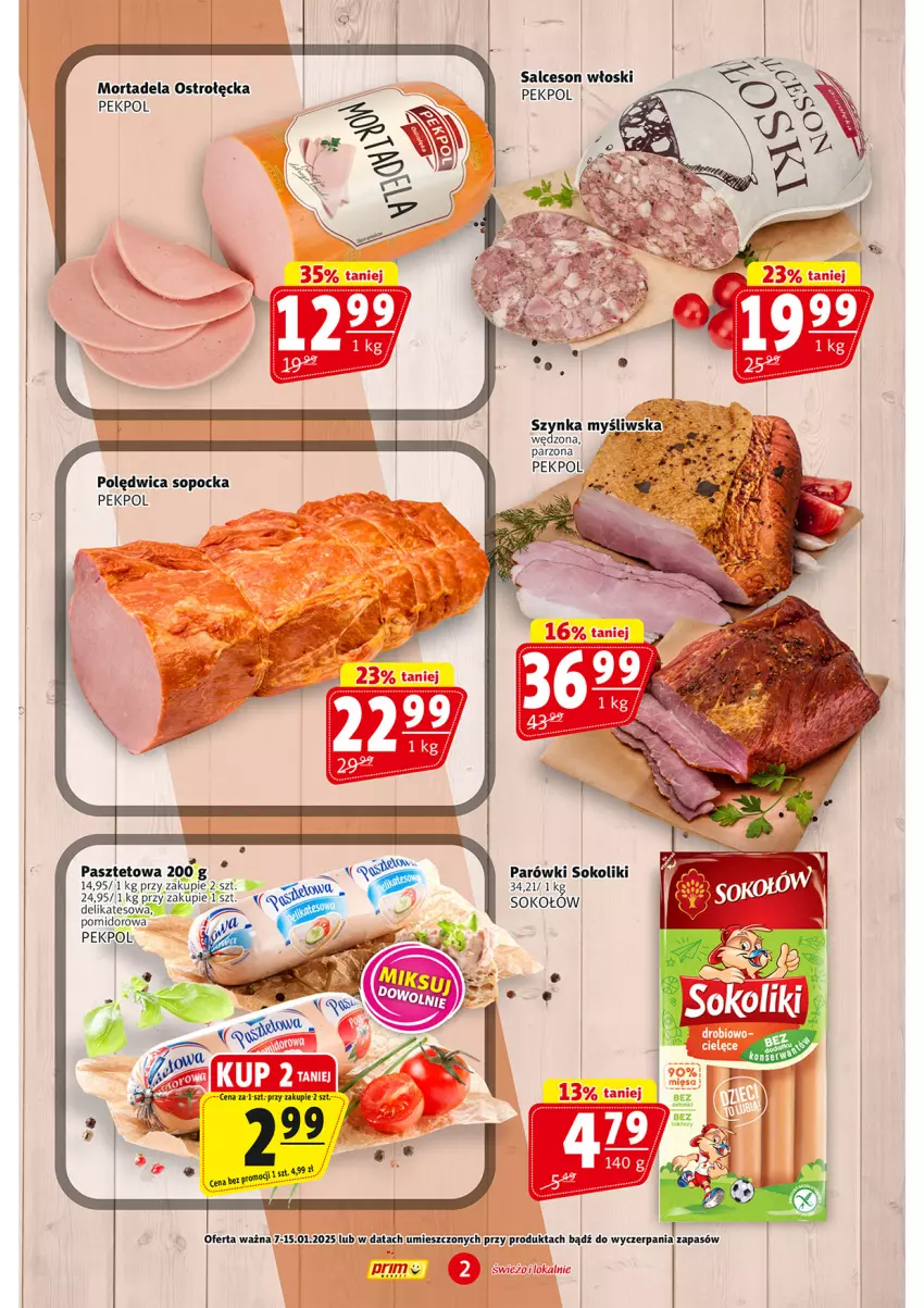 Gazetka promocyjna Prim Market - ważna 07.01 do 15.01.2025 - strona 2 - produkty: Parówki, Parówki sokoliki, Pasztet, Pekpol, Piec, Polędwica, Salceson, Sok, Sokołów, Szynka