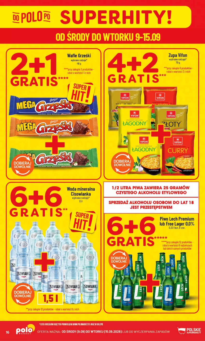 Gazetka promocyjna PoloMarket - Gazetka POLOmarket - ważna 09.09 do 15.09.2026 - strona 16 - produkty: Cisowianka, Gra, Grześki, Lech Premium, LG, Piwa, Piwo, Wafle, Woda, Woda mineralna, Zupa