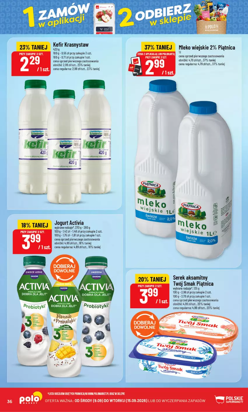 Gazetka promocyjna PoloMarket - Gazetka POLOmarket - ważna 09.09 do 15.09.2026 - strona 36 - produkty: Activia, Aksam, Jogurt, Kefir, Mleko, Owoce, Piątnica, Ser, Serek, Twój Smak
