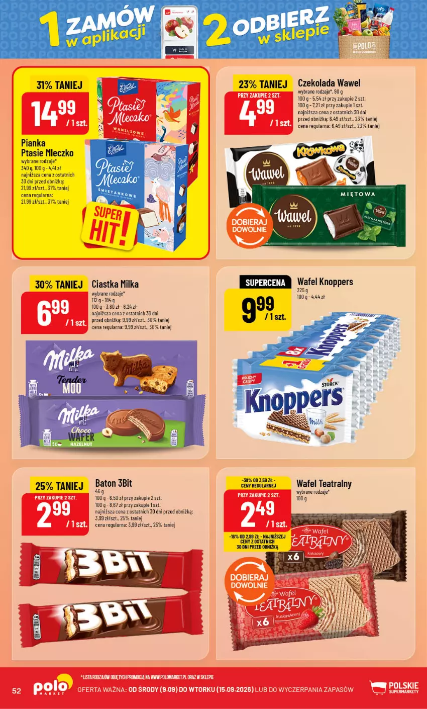 Gazetka promocyjna PoloMarket - Gazetka POLOmarket - ważna 09.09 do 15.09.2026 - strona 52 - produkty: Baton, Ciastka, Czekolada, HP, Knoppers, Milka, Mleczko, Ptasie mleczko, Wawel