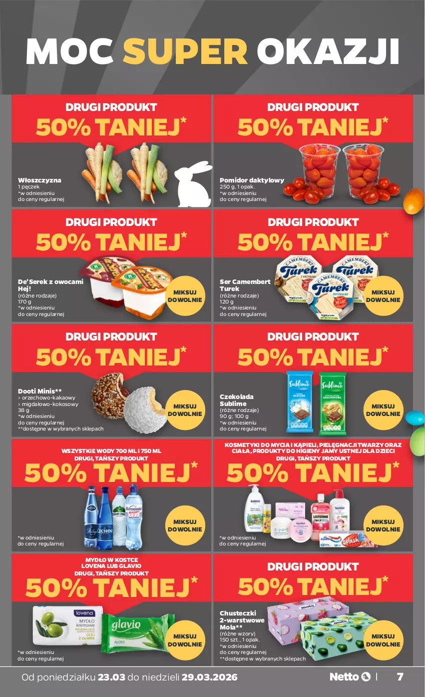 Gazetka promocyjna Netto - Od Poniedziałku - ważna 23.03 do 29.03.2026 - strona 7 - produkty: Camembert, Chusteczki, Czekolada, Dzieci, Kakao, Kokos, Mola, Mydło, Ser, Serek