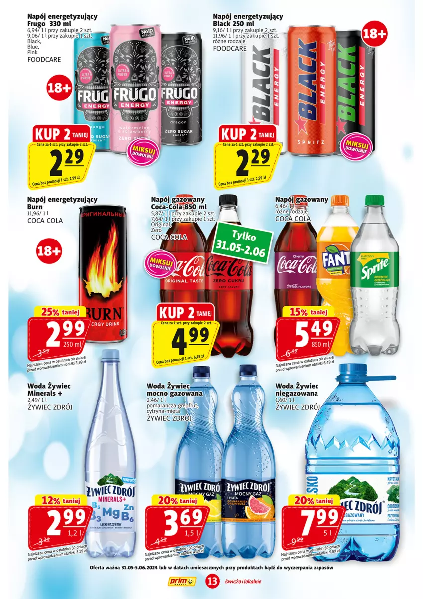 Gazetka promocyjna Prim Market - ważna 31.05 do 05.06.2024 - strona 13 - produkty: Coca-Cola, Gin, Lack, LANA, Napój, Napój gazowany, Woda