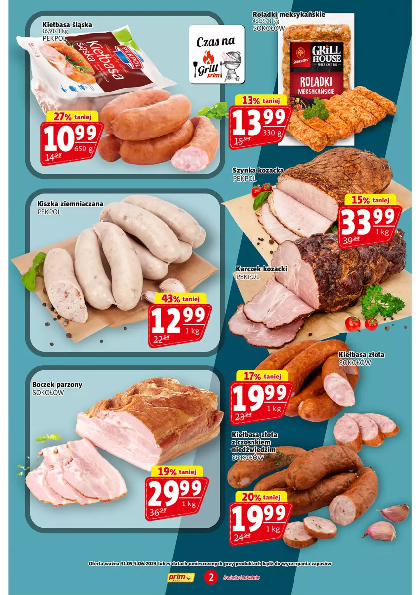 Gazetka promocyjna Prim Market - ważna 31.05 do 05.06.2024 - strona 2 - produkty: Boczek, Kiełbasa, Kiełbasa śląska, Pekpol, Sok, Sokołów