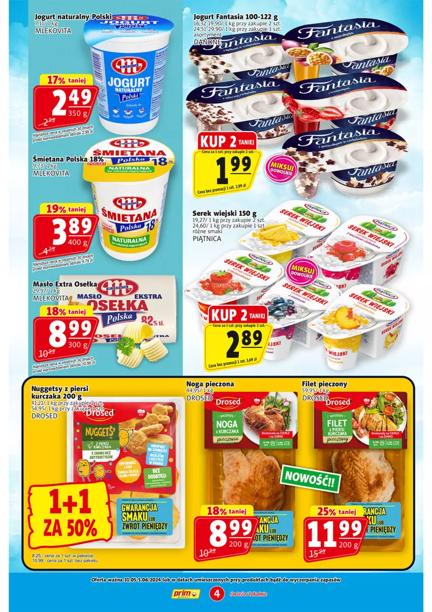 Gazetka promocyjna Prim Market - ważna 31.05 do 05.06.2024 - strona 4 - produkty: Fa, Fanta, Jogurt, Jogurt naturalny, Kurczak, Masło, Mleko, Mlekovita, Piątnica, Piec, Rama, Ser, Serek, Serek wiejski