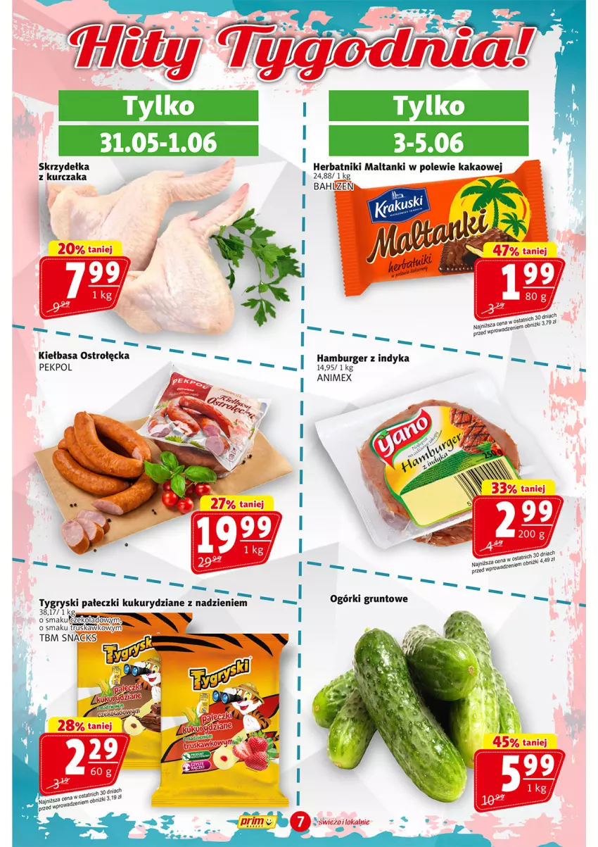 Gazetka promocyjna Prim Market - ważna 31.05 do 05.06.2024 - strona 7 - produkty: Burger, Gry, Hamburger, Herbatniki, Kakao, Kiełbasa, Kurczak, Pekpol