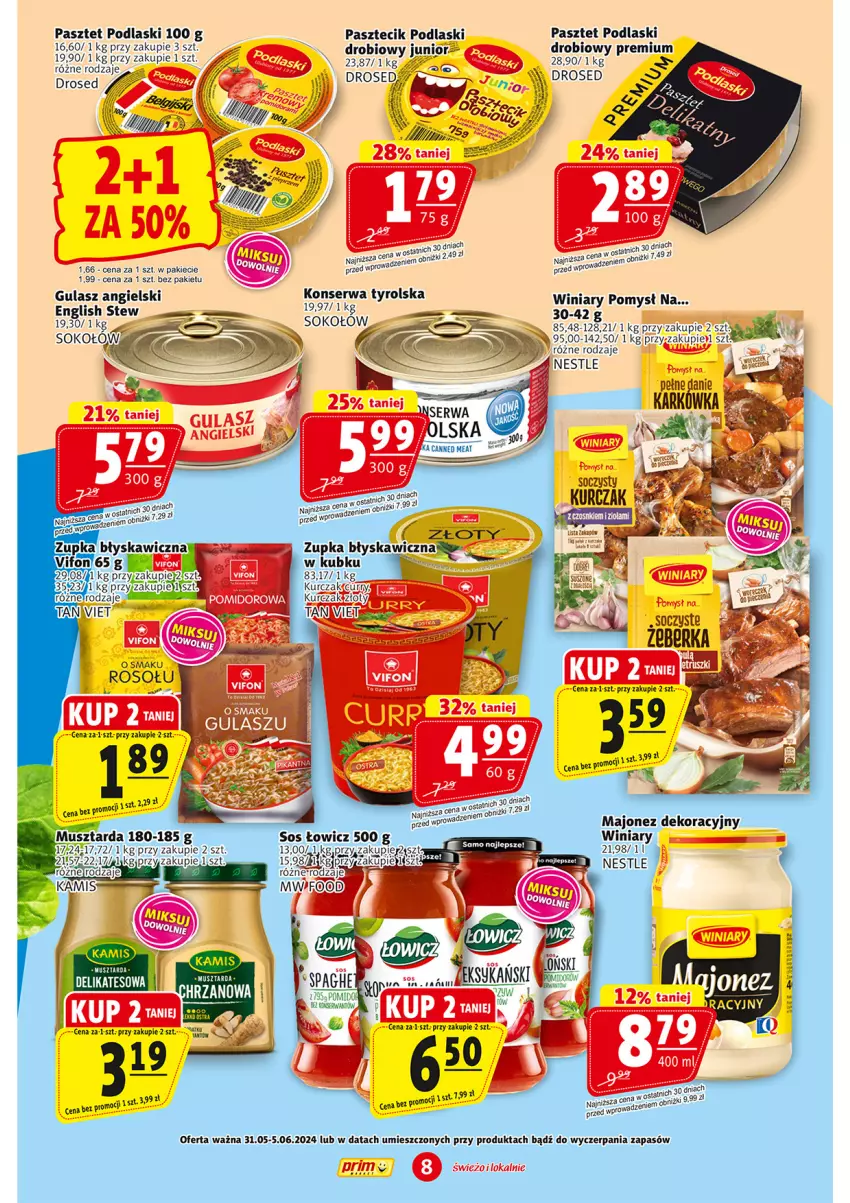 Gazetka promocyjna Prim Market - ważna 31.05 do 05.06.2024 - strona 8 - produkty: Kaki, Majonez, Mus, Musztarda, Pasztet, Podlaski, Ser, Sok, Sokołów, Sos, Winiary