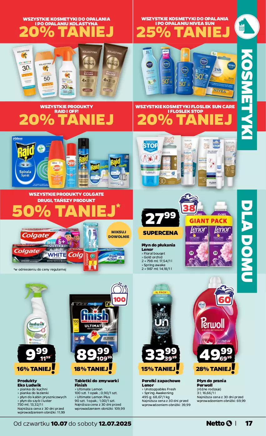 Gazetka promocyjna Netto - Od Czwartku - ważna 10.07 do 12.07.2025 - strona 17 - produkty: Colgate, Finish, Flora, Lenor, LG, Ludwik, Nivea, Oral B, Perełki zapachowe, Perwoll, Płyn do płukania, Płyn do prania, Płyn do szyb, Stopp, Tablet, Tabletki do zmywarki, Top, Zmywarki
