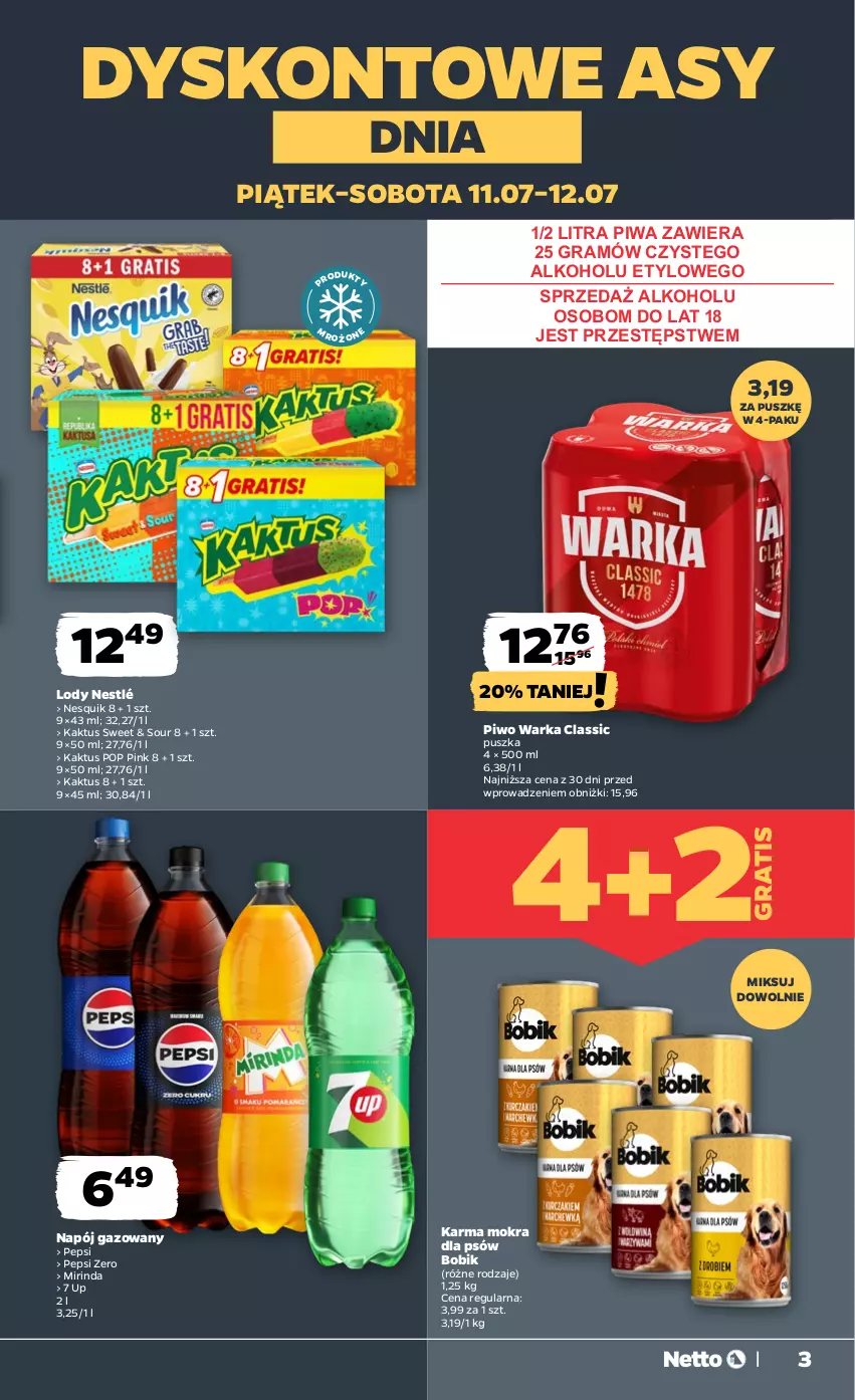 Gazetka promocyjna Netto - Od Czwartku - ważna 10.07 do 12.07.2025 - strona 3 - produkty: Gra, Kaktus, Lody, Mirinda, Napój, Napój gazowany, Nesquik, Nestlé, Pepsi, Piwa, Piwo, Warka