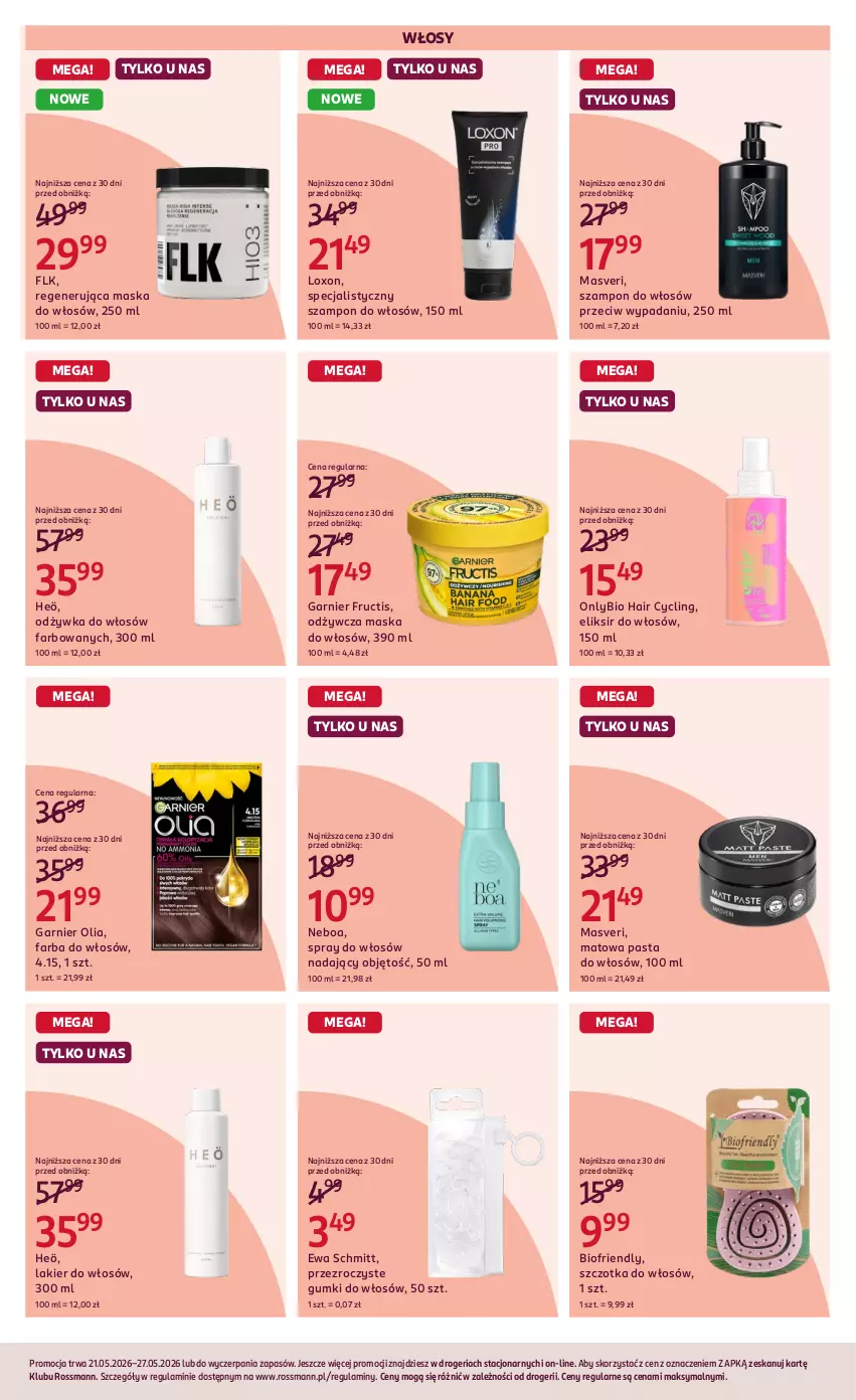 Gazetka promocyjna Rossmann - Gazetka promocyjna Rossmanna - ważna 21.05 do 27.05.2026 - strona 4 - produkty: Clin, Ewa Schmitt, Fa, Farba do włosów, Fructis, Garnier, Lakier, Lakier do włosów, Maska, Maska do włosów, Odżywka, Regenerująca maska, Szampon, Szczotka, Szczotka do włosów