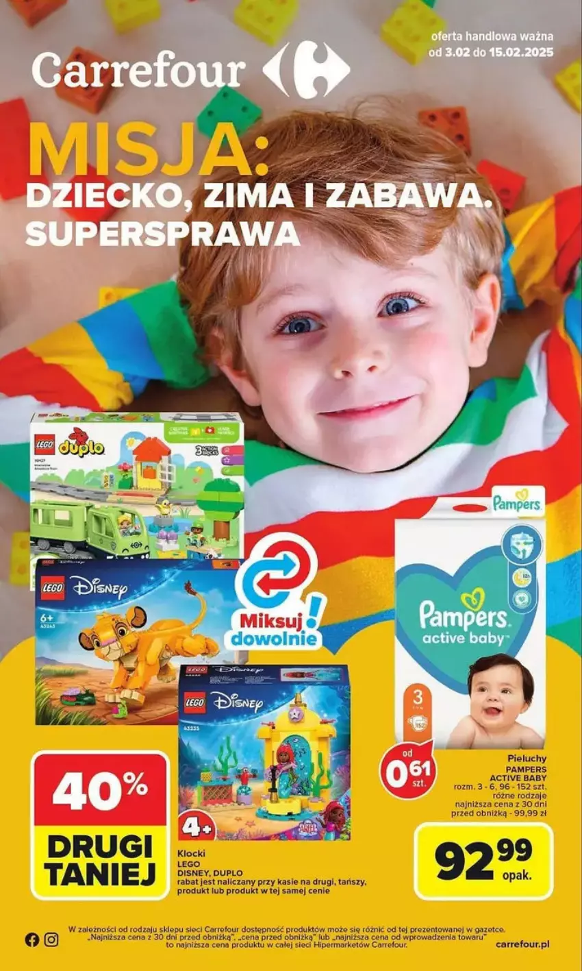 Gazetka promocyjna Carrefour - ważna 03.02 do 15.02.2025 - strona 1 - produkty: Lack, LEGO, Pampers, Pieluchy