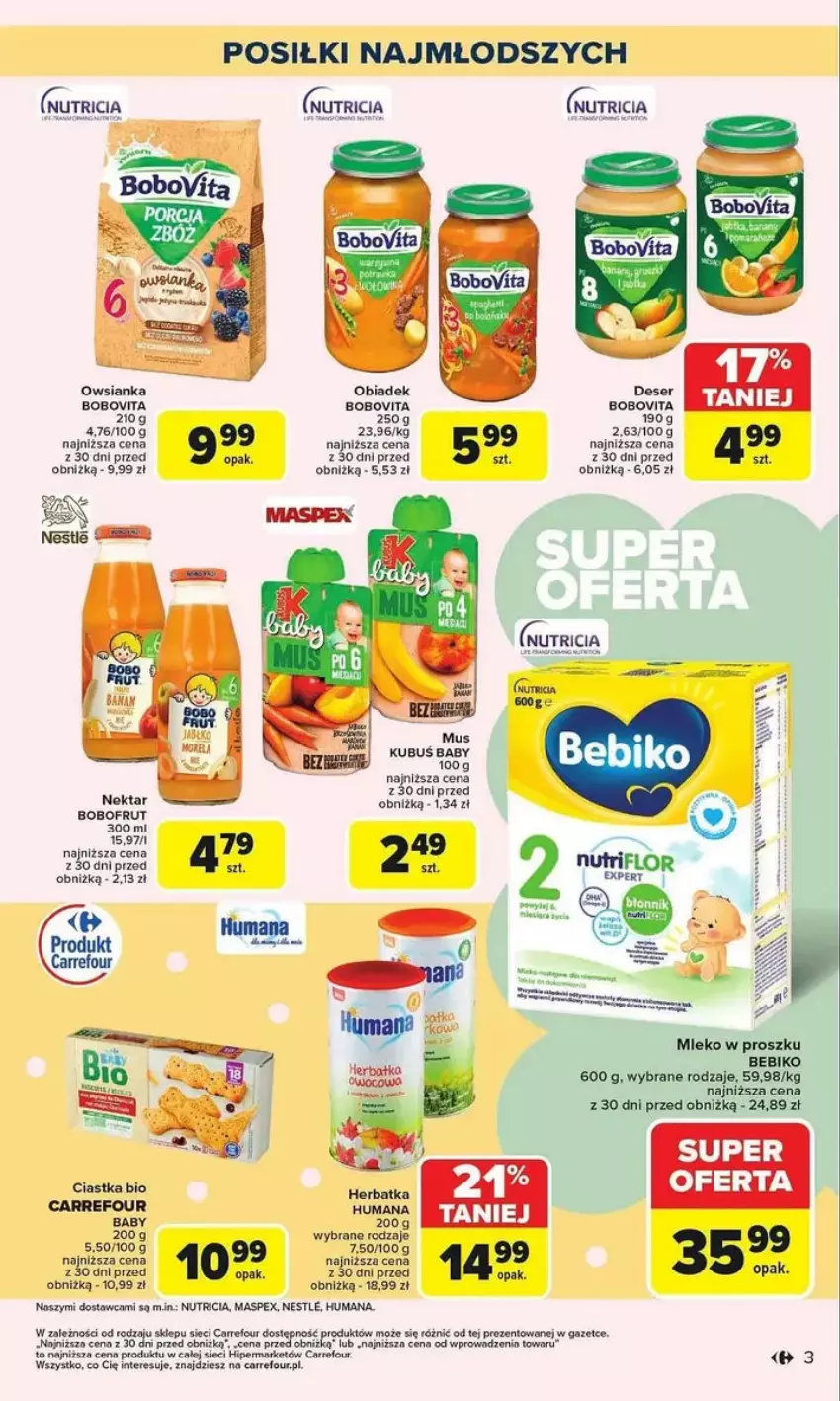 Gazetka promocyjna Carrefour - ważna 03.02 do 15.02.2025 - strona 19 - produkty: Bebiko, Bobofrut, Humana, Kubuś, Mleko, Mleko w proszku, Nektar, Owsianka, Tran