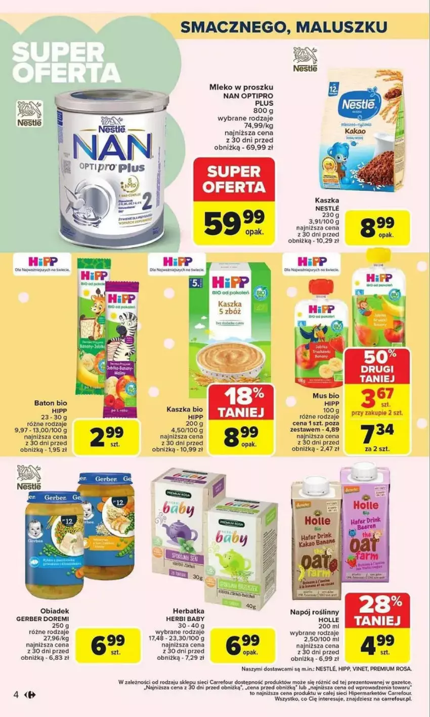 Gazetka promocyjna Carrefour - ważna 03.02 do 15.02.2025 - strona 20 - produkty: Baton, Fa, Gerber, HiPP, Holle, HP, Mleko, Mleko w proszku, Mus, NAN Optipro, Napój, Napój roślinny