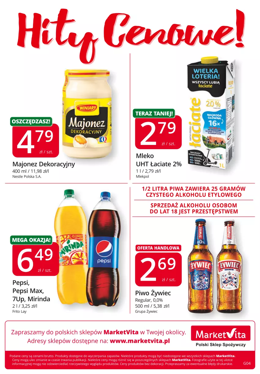 Gazetka promocyjna Market Vita - Gazetka promocyjna – Marketvita - ważna 03.03 do 12.03.2022 - strona 8 - produkty: 7up, Dres, Gra, Majonez, Mirinda, Mleko, Pepsi, Pepsi max, Piwa, Piwo, Tera