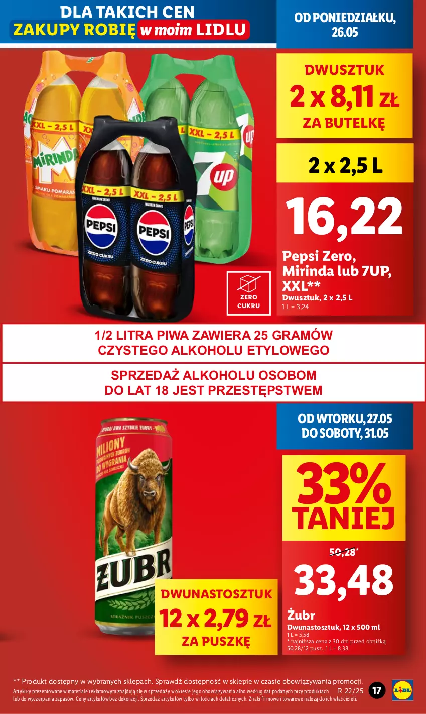 Gazetka promocyjna Lidl - GAZETKA - ważna 26.05 do 28.05.2025 - strona 17 - produkty: 7up, Gra, Mirinda, Pepsi, Piwa