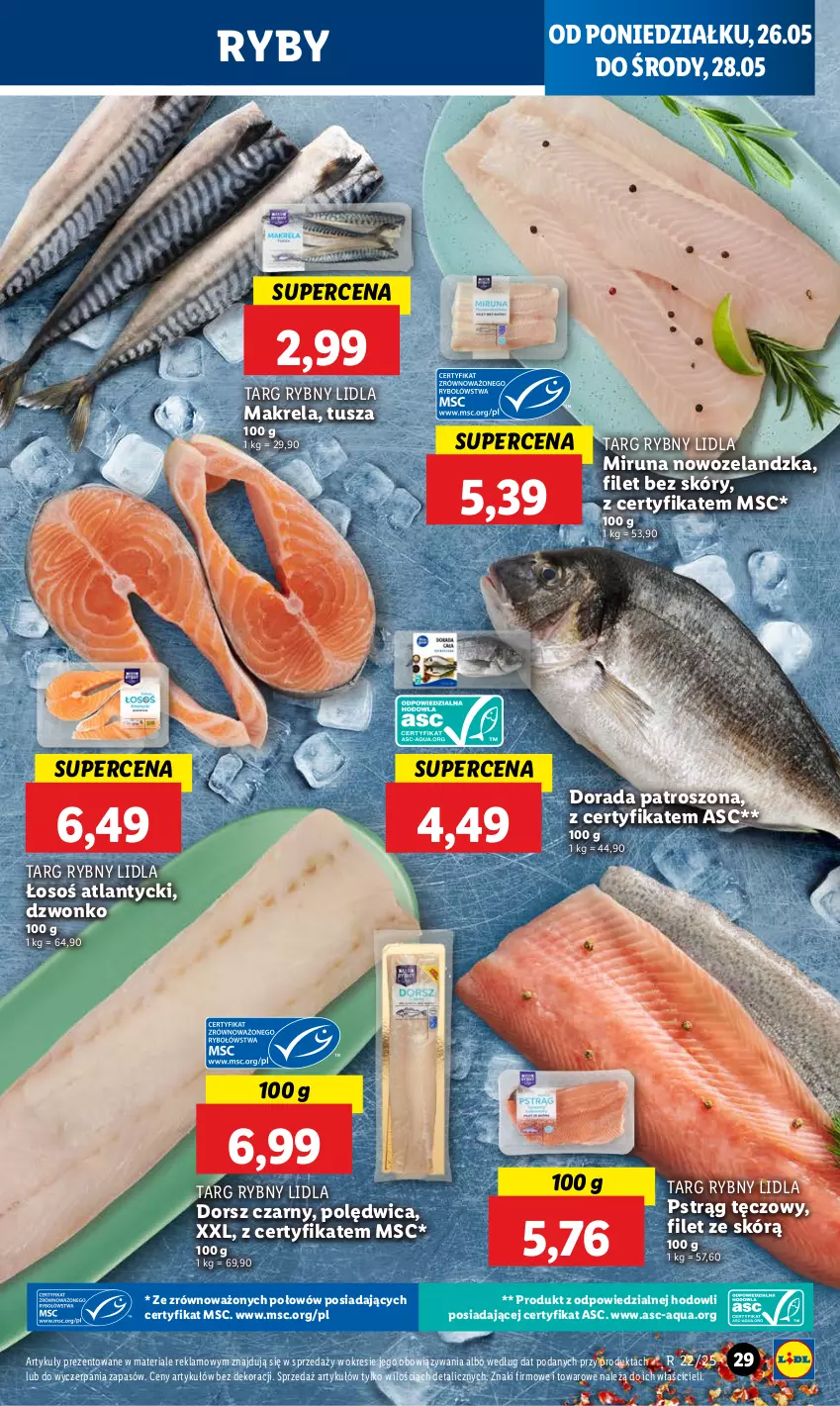 Gazetka promocyjna Lidl - GAZETKA - ważna 26.05 do 28.05.2025 - strona 31 - produkty: Dorsz, Miruna, Polędwica, Pstrąg, Pstrąg tęczowy, Tusz