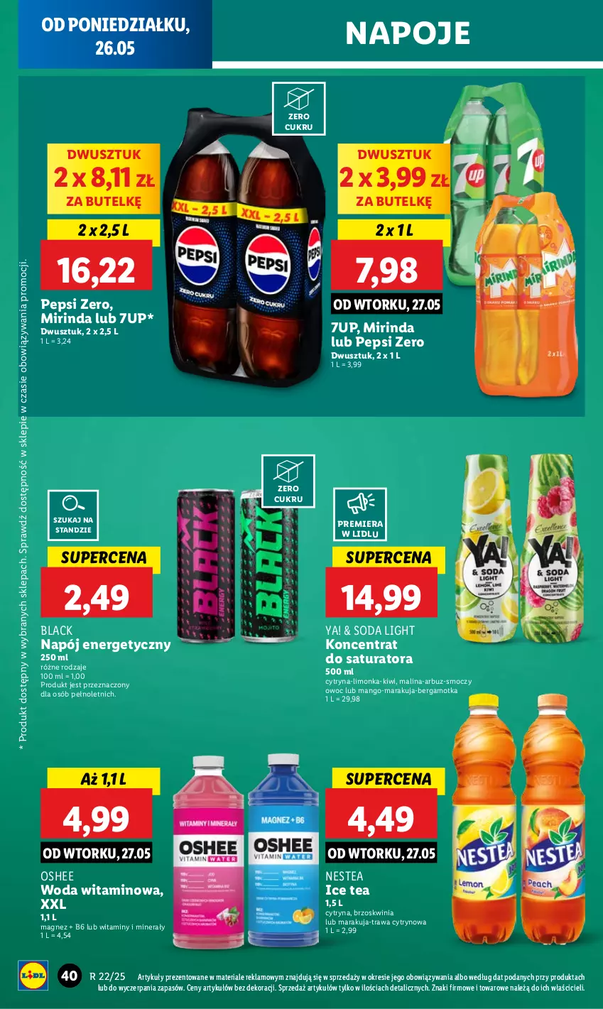 Gazetka promocyjna Lidl - GAZETKA - ważna 26.05 do 28.05.2025 - strona 44 - produkty: 7up, Arbuz, Ice tea, Kiwi, Lack, Limonka, Magnez, Mango, Mirinda, Napój, Napój energetyczny, Napoje, Nestea, Oshee, Pepsi, Woda
