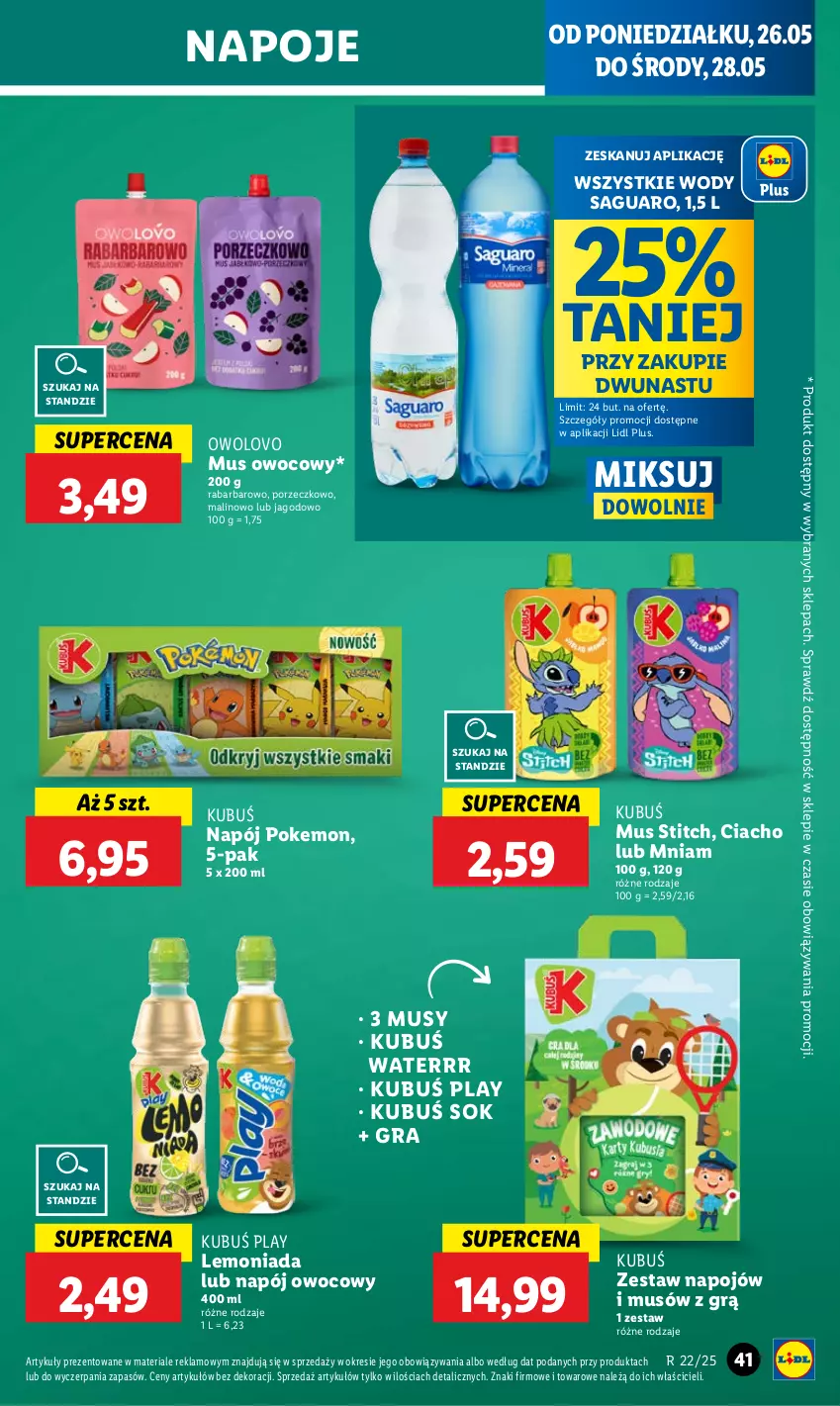 Gazetka promocyjna Lidl - GAZETKA - ważna 26.05 do 28.05.2025 - strona 45 - produkty: Gra, Kubuś, Kubuś Waterrr, Lemoniada, Mus, Napój, Napoje, Por, Sok