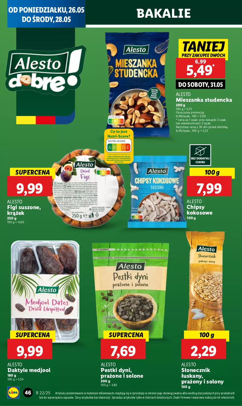 Gazetka promocyjna Lidl - GAZETKA - ważna 26.05 do 28.05.2025 - strona 54 - produkty: Chipsy, Daktyle, Figi, Kokos, Mieszanka studencka, Pestki dyni