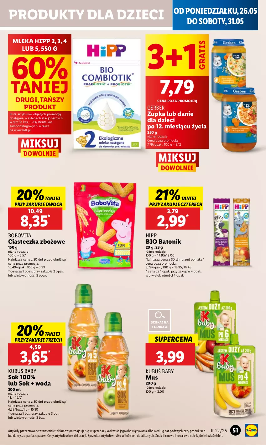 Gazetka promocyjna Lidl - GAZETKA - ważna 26.05 do 28.05.2025 - strona 61 - produkty: Baton, Bio Batonik, BoboVita, Danie dla dzieci, Dzieci, Gerber, Gra, HiPP, Kubuś, Mus, Sok, Tonik, Woda