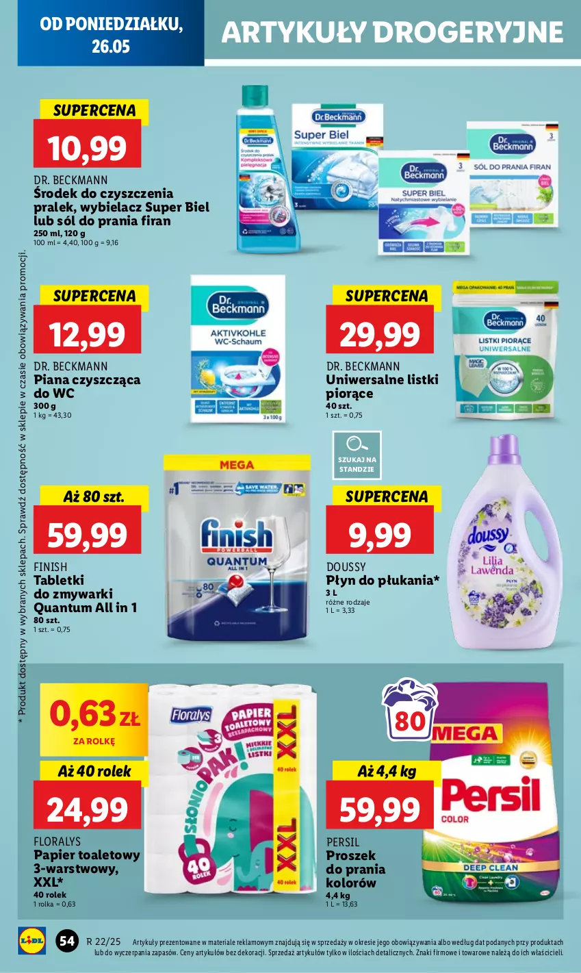 Gazetka promocyjna Lidl - GAZETKA - ważna 26.05 do 28.05.2025 - strona 64 - produkty: Finish, Flora, Papier, Papier toaletowy, Persil, Płyn do płukania, Proszek do prania, Sól, Tablet, Tabletki do zmywarki, Zmywarki