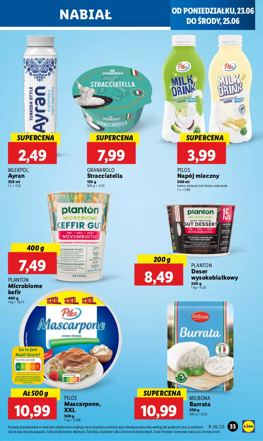 Gazetka promocyjna Lidl - GAZETKA - ważna 23.06 do 25.06.2025 - strona 35 - produkty: Burrata, Czekolada, Deser, Gra, Kefir, Kokos, Mascarpone, Napój, Napój mleczny, Pilos, Ser, Sok