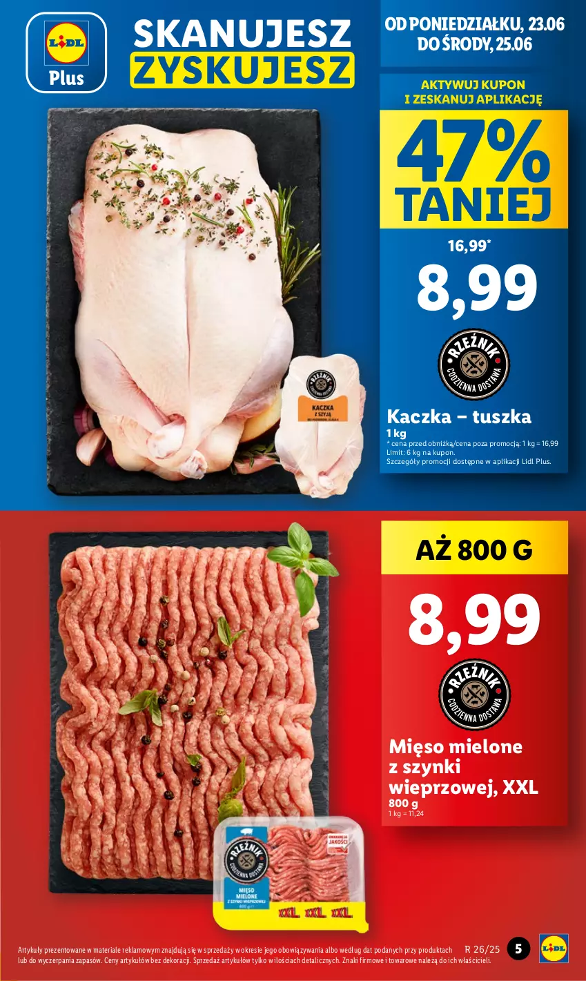 Gazetka promocyjna Lidl - GAZETKA - ważna 23.06 do 25.06.2025 - strona 5 - produkty: Kaczka, Mięso, Mięso mielone, Mięso mielone z szynki, Tusz