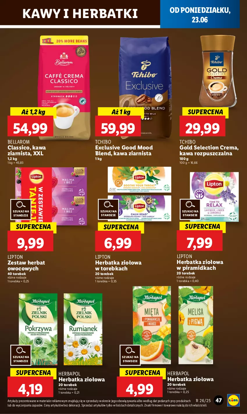 Gazetka promocyjna Lidl - GAZETKA - ważna 23.06 do 25.06.2025 - strona 55 - produkty: Bell, Bella, Herbapol, Kawa, Kawa rozpuszczalna, Kawa ziarnista, Lipton, Tchibo, Torebka