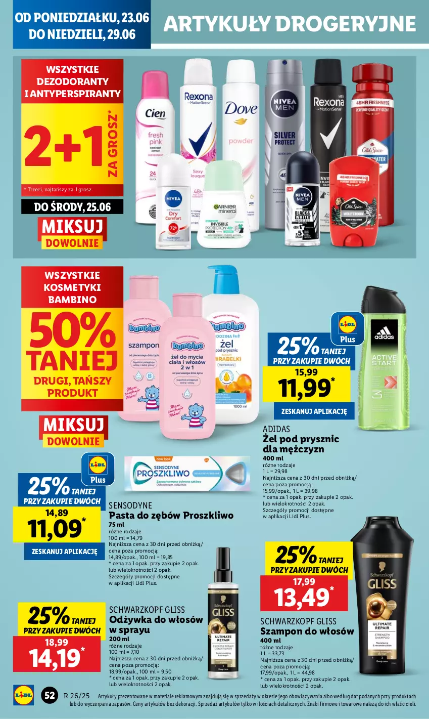 Gazetka promocyjna Lidl - GAZETKA - ważna 23.06 do 25.06.2025 - strona 58 - produkty: Adidas, Antyperspirant, Dezodorant, Odżywka, Pasta do zębów, Schwarzkopf, Sensodyne, Szampon