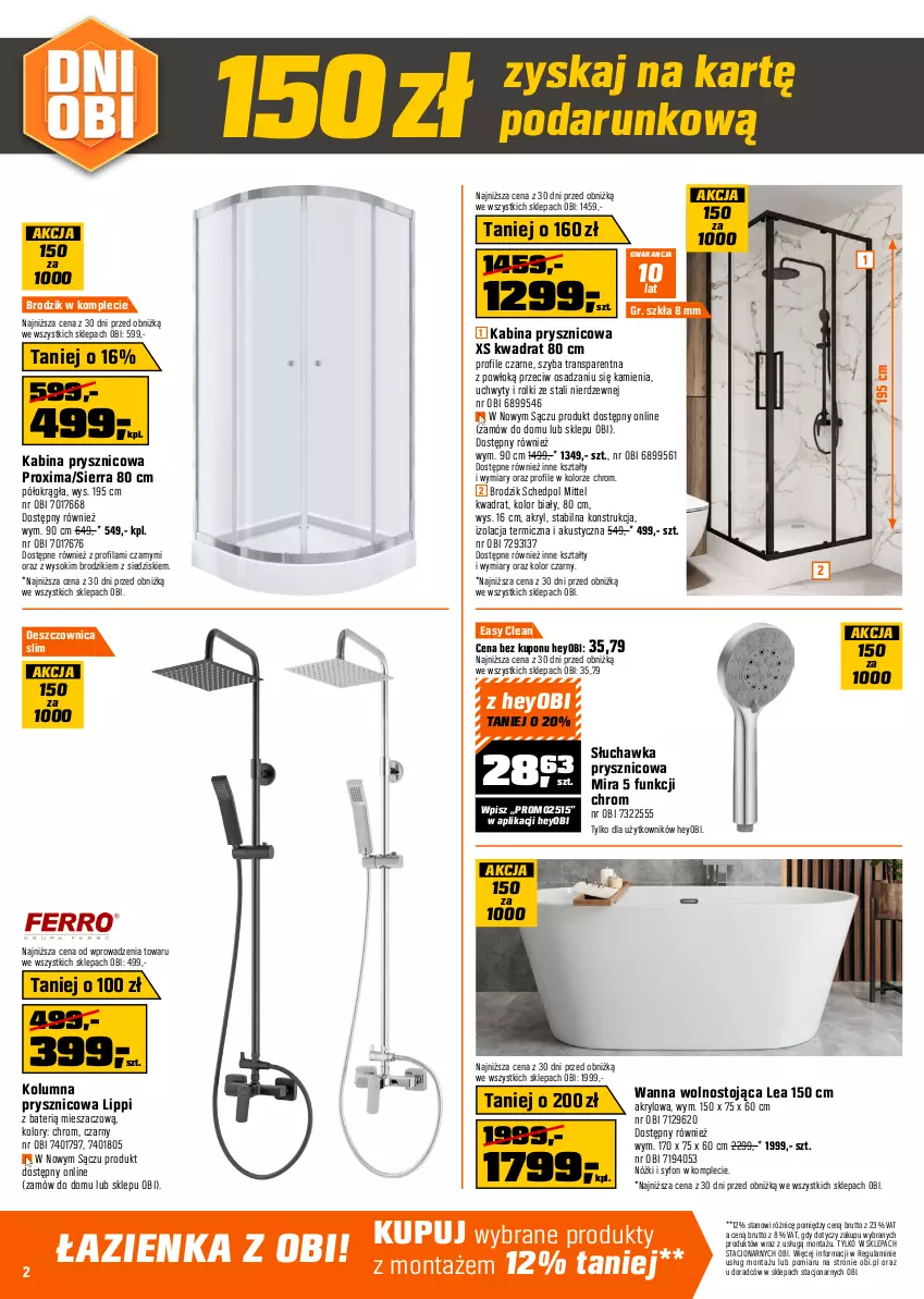 Gazetka promocyjna Obi - Gazetka OBI - ważna 10.09 do 30.09.2025 - strona 2 - produkty: Brodzik, Deska sedesowa, Deska wolnoopadająca, Gres, Grohe, Kabina prysznicowa, Kompakt WC, Lakier, Meble, Meble łazienkowe, Miska, Rolki, Słuchawka prysznicowa, Słupek, Sok, Syfon, Szafka, Tran, Uchwyty, Wanna