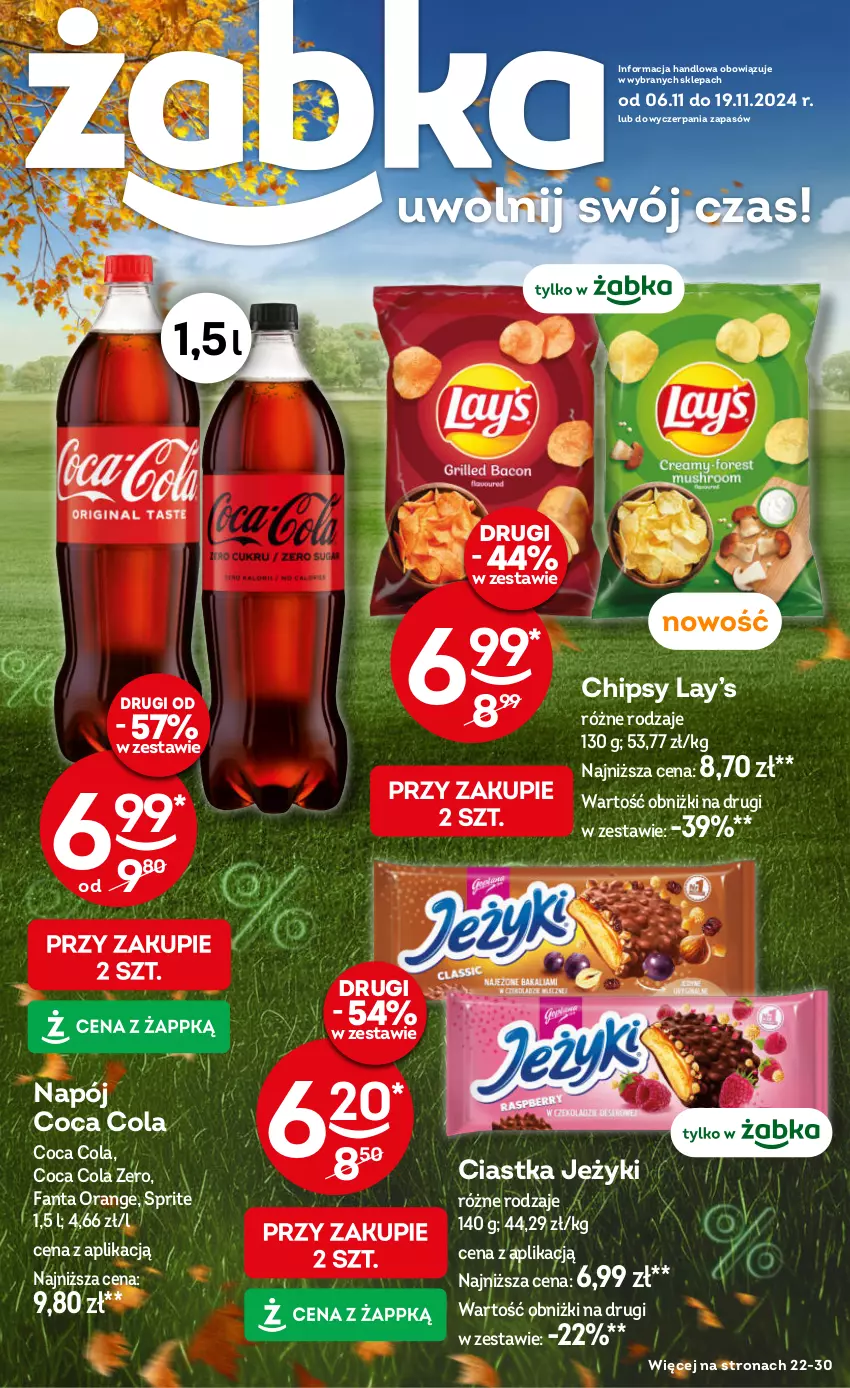 Gazetka promocyjna Żabka - ważna 06.11 do 19.11.2024 - strona 1 - produkty: Chipsy, Ciastka, Fa, Fanta, Jeżyki, Lay’s, Napój, Sprite