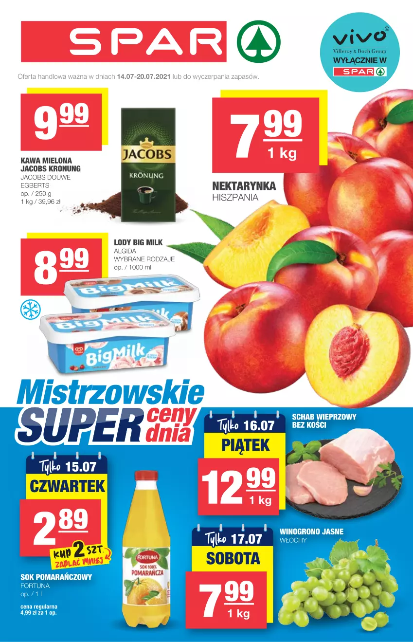 Gazetka promocyjna Spar - Eurospar - ważna 14.07 do 20.07.2021 - strona 1 - produkty: Algida, Big Milk, Fa, Fortuna, Jacobs, Kawa, Kawa mielona, LG, Lody, Nektar, Nektarynka