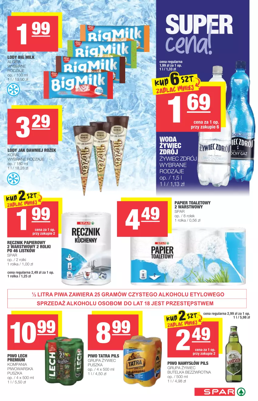 Gazetka promocyjna Spar - Eurospar - ważna 14.07 do 20.07.2021 - strona 5 - produkty: Lody, Namysłów, Papier, Papier toaletowy, Piwo, Ręcznik, Rolki, Tatra