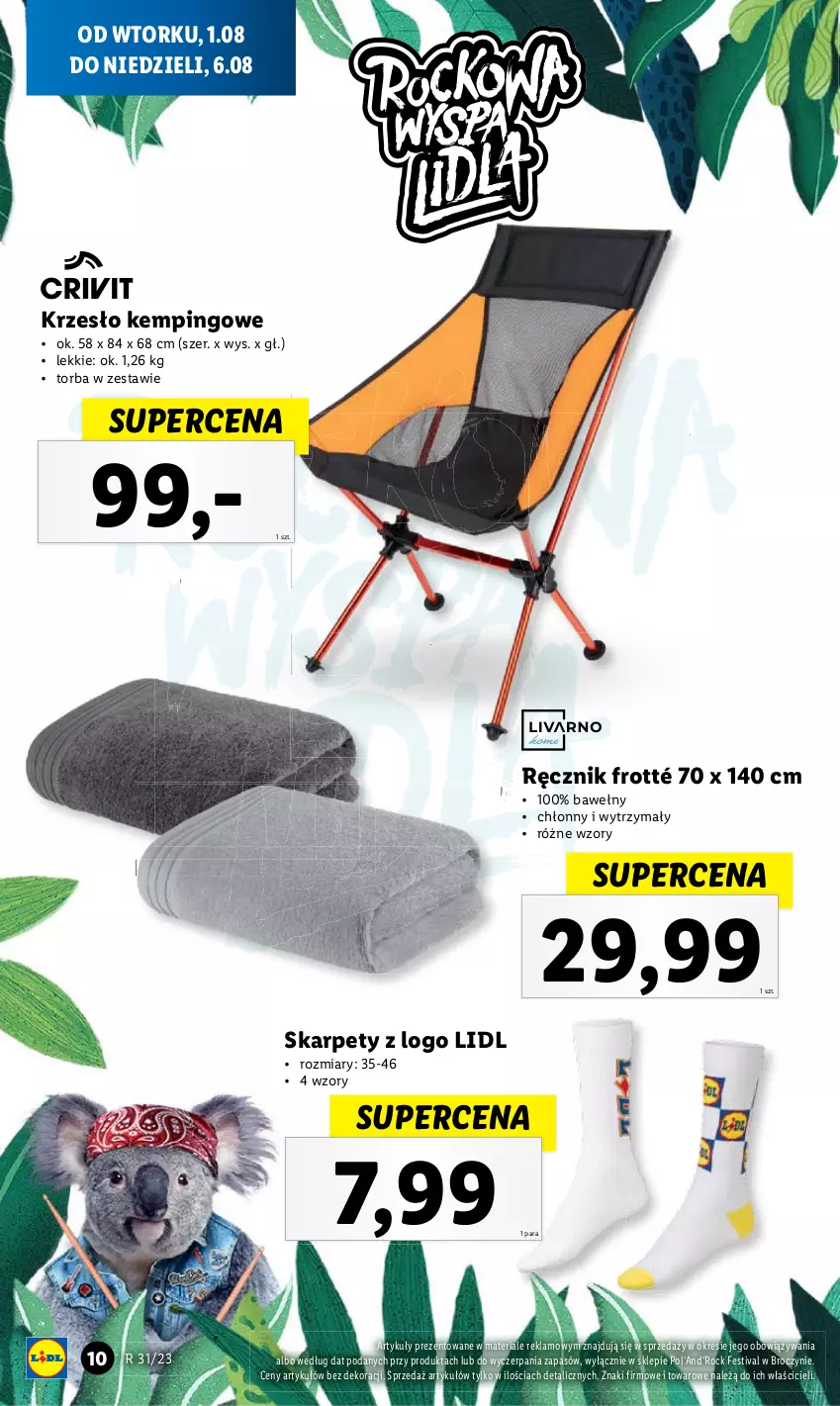 Gazetka promocyjna Lidl - GAZETKA - ważna 01.08 do 06.08.2023 - strona 10 - produkty: Karp, Krzesło, Ręcznik, Torba