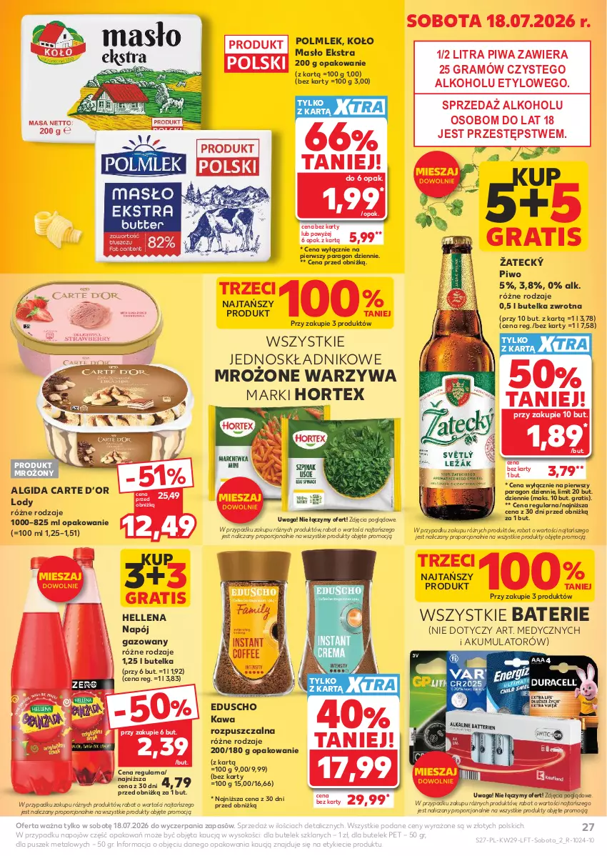 Gazetka promocyjna Kaufland - Gazetka tygodnia - ważna 16.07 do 22.07.2026 - strona 27 - produkty: Akumulator, Algida, Gra, Hellena, Hortex, Kawa, Kawa rozpuszczalna, LG, Lody, Masło, Napój, Napój gazowany, Piwa, Piwo, POLMLEK, Por, Sok, Waga, Warzywa