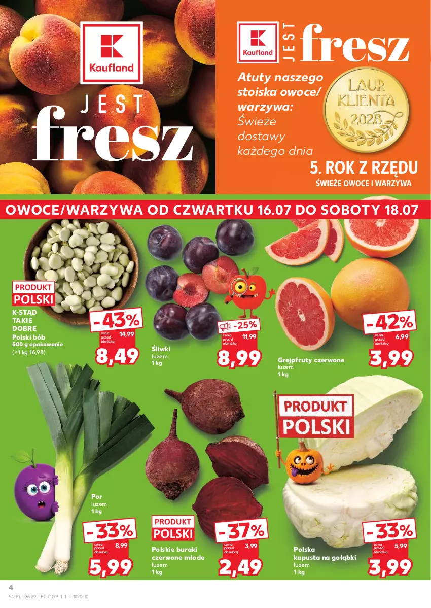 Gazetka promocyjna Kaufland - Gazetka tygodnia - ważna 16.07 do 22.07.2026 - strona 4 - produkty: Buraki, Grejpfrut, Owoce, Por, Warzywa