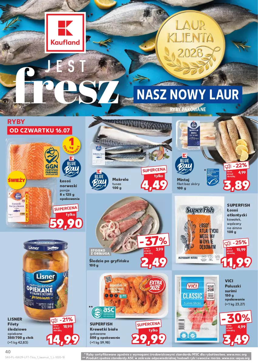 Gazetka promocyjna Kaufland - Gazetka tygodnia - ważna 16.07 do 22.07.2026 - strona 40 - produkty: Gry, Kawa, Krewetki, Laur, Lisner, Mintaj, Por, Surimi, Tusz, Wałek