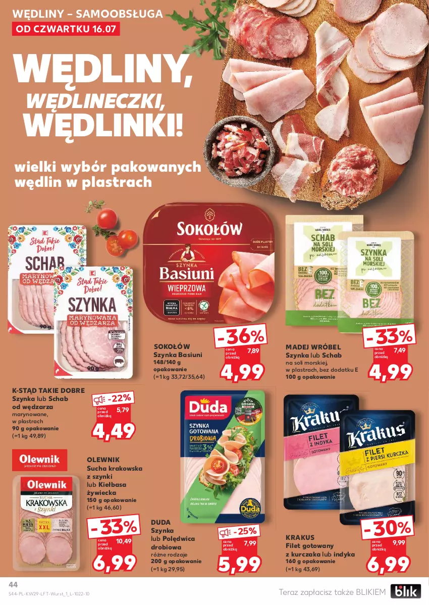 Gazetka promocyjna Kaufland - Gazetka tygodnia - ważna 16.07 do 22.07.2026 - strona 44 - produkty: Duda, Kiełbasa, Krakus, Kurczak, Madej Wróbel, Olewnik, Polędwica, Sok, Sokołów, Szynka, Tera
