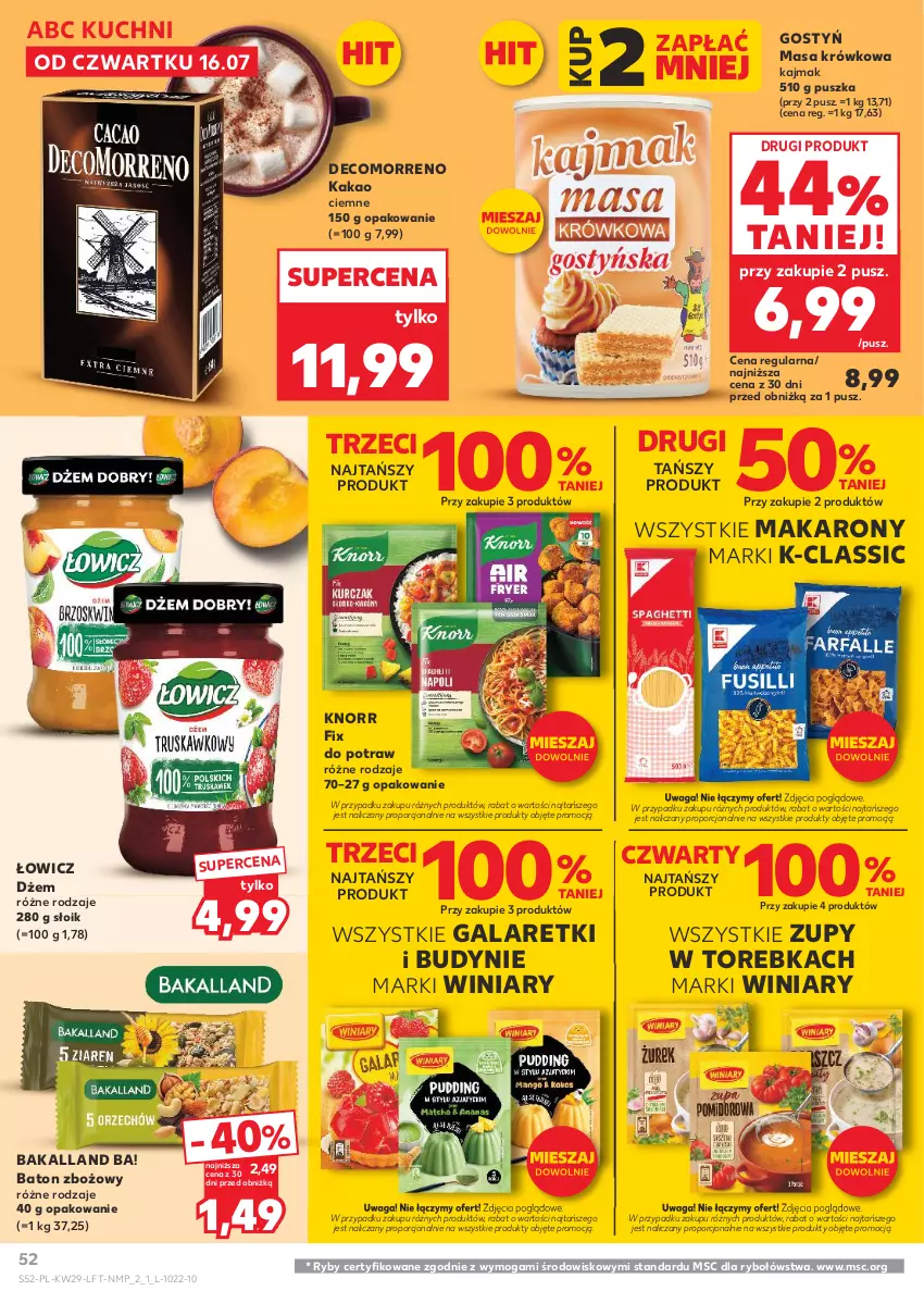Gazetka promocyjna Kaufland - Gazetka tygodnia - ważna 16.07 do 22.07.2026 - strona 52 - produkty: Ba!, Bakalland, Baton, Dżem, Gala, Galaretki, Kakao, Knorr, Makaron, Masa krówkowa, Por, Torebka, Waga, Winiary