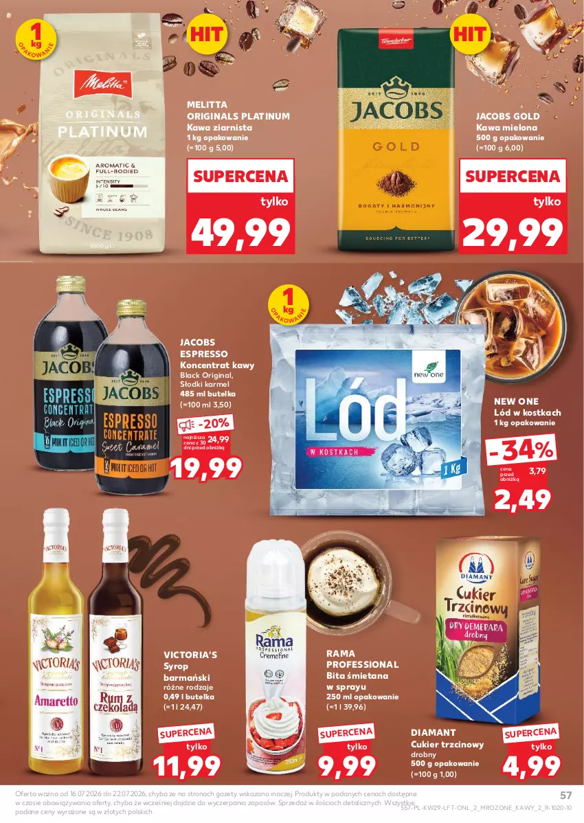 Gazetka promocyjna Kaufland - Gazetka tygodnia - ważna 16.07 do 22.07.2026 - strona 57 - produkty: Cukier, Cukier trzcinowy, Diamant, Gin, Jacobs, Kawa, Kawa mielona, Kawa ziarnista, Lack, Rama, Syrop