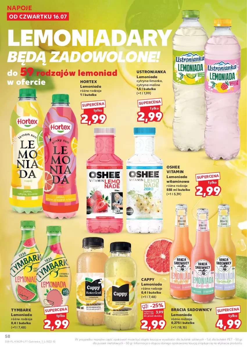Gazetka promocyjna Kaufland - Gazetka tygodnia - ważna 16.07 do 22.07.2026 - strona 58 - produkty: Cappy, Hortex, Lemoniada, Limonka, Napoje, Oshee, Sok, Tran, Tymbark