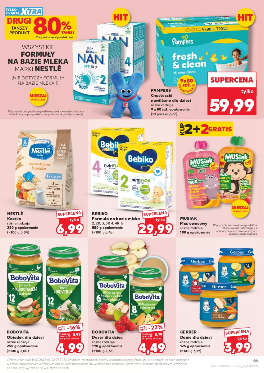 Gazetka promocyjna Kaufland - Gazetka tygodnia - ważna 16.07 do 22.07.2026 - strona 65 - produkty: Bebiko, BoboVita, Chusteczki, Danie dla dzieci, Deser, Dzieci, Gerber, Gra, Mus, Nestlé, Pampers, Por, Ser