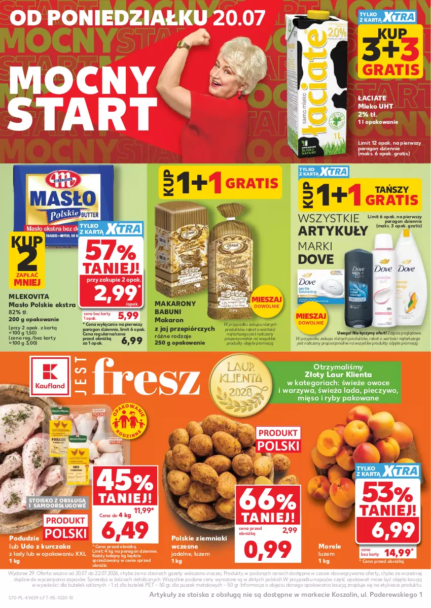 Gazetka promocyjna Kaufland - Gazetka tygodnia - ważna 16.07 do 22.07.2026 - strona 70 - produkty: Babuni, Dove, Gra, Kosz, Kurczak, Laur, Makaron, Masło, Mięso, Mleko, Mlekovita, Olej, Owoce, Piec, Pieczywo, Por, Sok, Szal, Udo z kurczaka, Waga, Warzywa, Ziemniaki