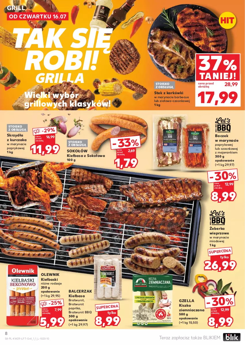 Gazetka promocyjna Kaufland - Gazetka tygodnia - ważna 16.07 do 22.07.2026 - strona 8 - produkty: Boczek, Grill, Kiełbasa, Kurczak, Olewnik, Sok, Sokołów, Stek, Tera