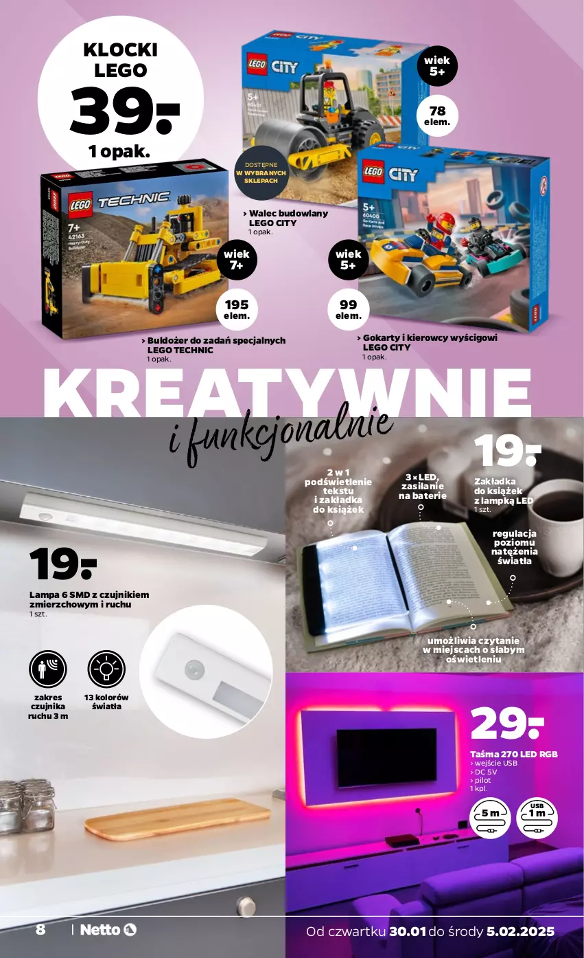 Gazetka promocyjna Netto - Od Czwartku Przemysłowa - ważna 30.01 do 05.02.2025 - strona 8 - produkty: Buldożer, Klocki, Lampa, LEGO, LEGO City, LEGO Technic, Silan