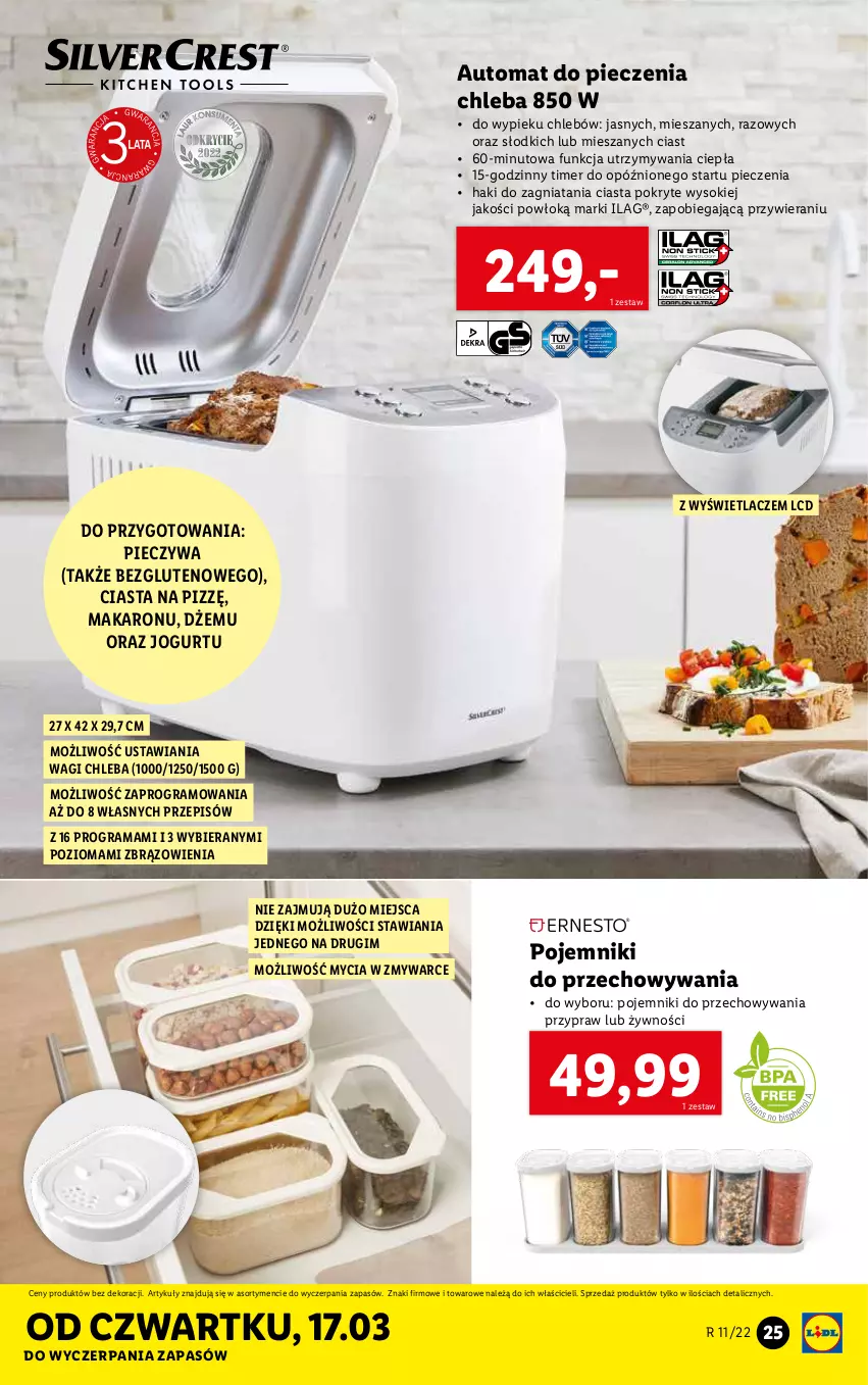 Gazetka promocyjna Lidl - GAZETKA - ważna 14.03 do 19.03.2022 - strona 25 - produkty: Automat do pieczenia chleba, Chleb, Dżem, Gra, Jogurt, Makaron, Piec, Pojemnik, Rama, Sok, Wagi