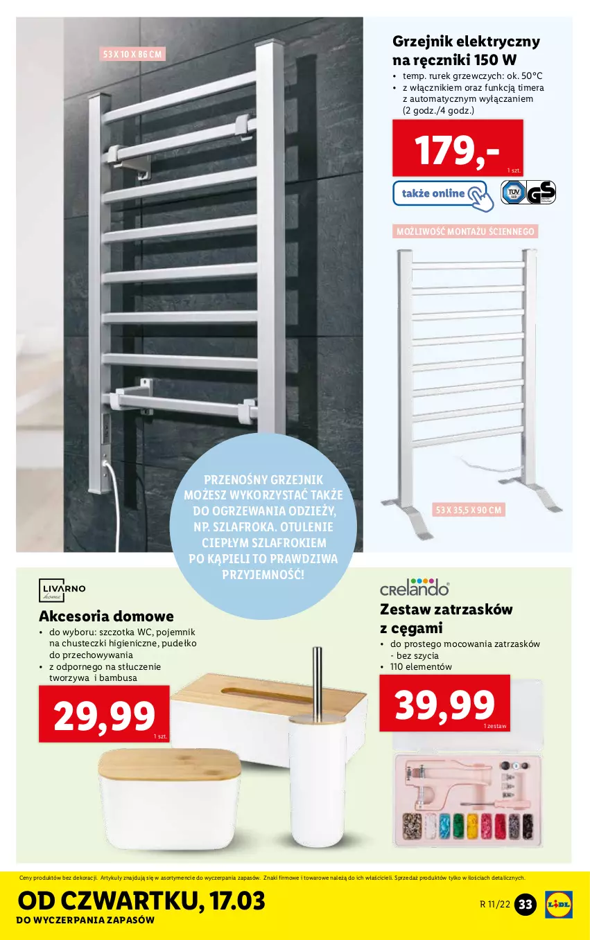 Gazetka promocyjna Lidl - GAZETKA - ważna 14.03 do 19.03.2022 - strona 33 - produkty: Chusteczki, Grzejnik, Pojemnik, Por, Pudełko, Ręcznik, Szczotka, Szlafrok