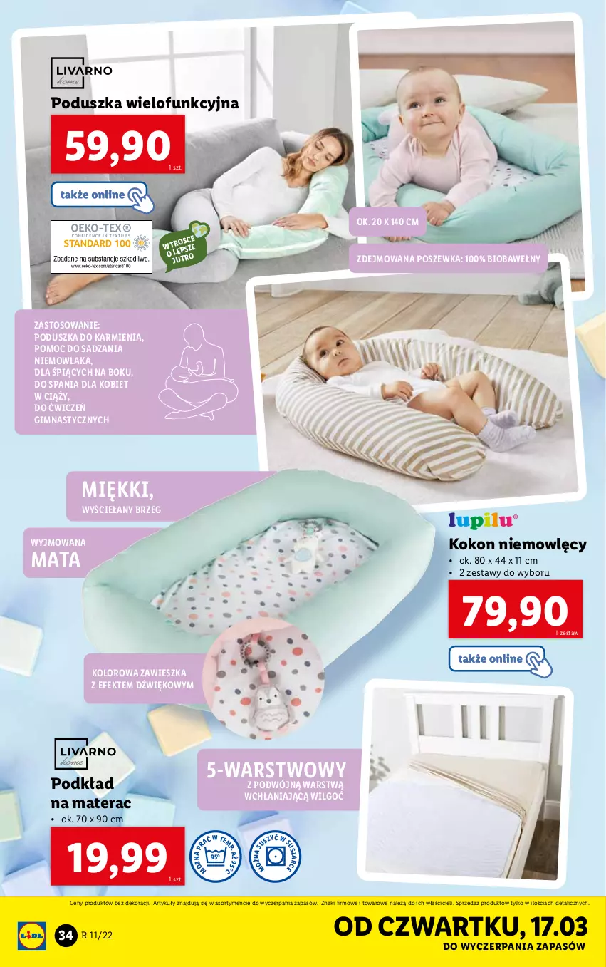 Gazetka promocyjna Lidl - GAZETKA - ważna 14.03 do 19.03.2022 - strona 34 - produkty: Karmi, LG, Materac, Podkład, Poduszka, Poszewka, Tera