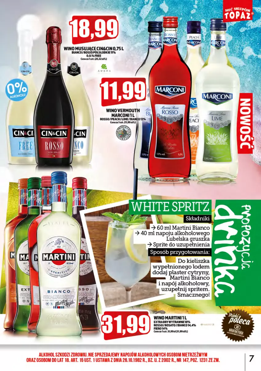 Gazetka promocyjna Topaz - Gazetka - ważna 01.07 do 31.07.2023 - strona 7 - produkty: Martini, Napój, Por, Sprite, Vermouth, Wino
