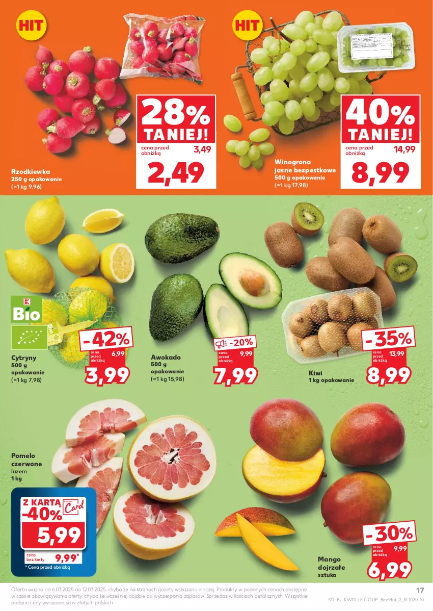 Gazetka promocyjna Kaufland - Gazetka tygodnia - ważna 06.03 do 12.03.2025 - strona 17 - produkty: Cytryny, Kiwi, Mango, Pomelo, Rzodkiewka, Wino, Winogrona