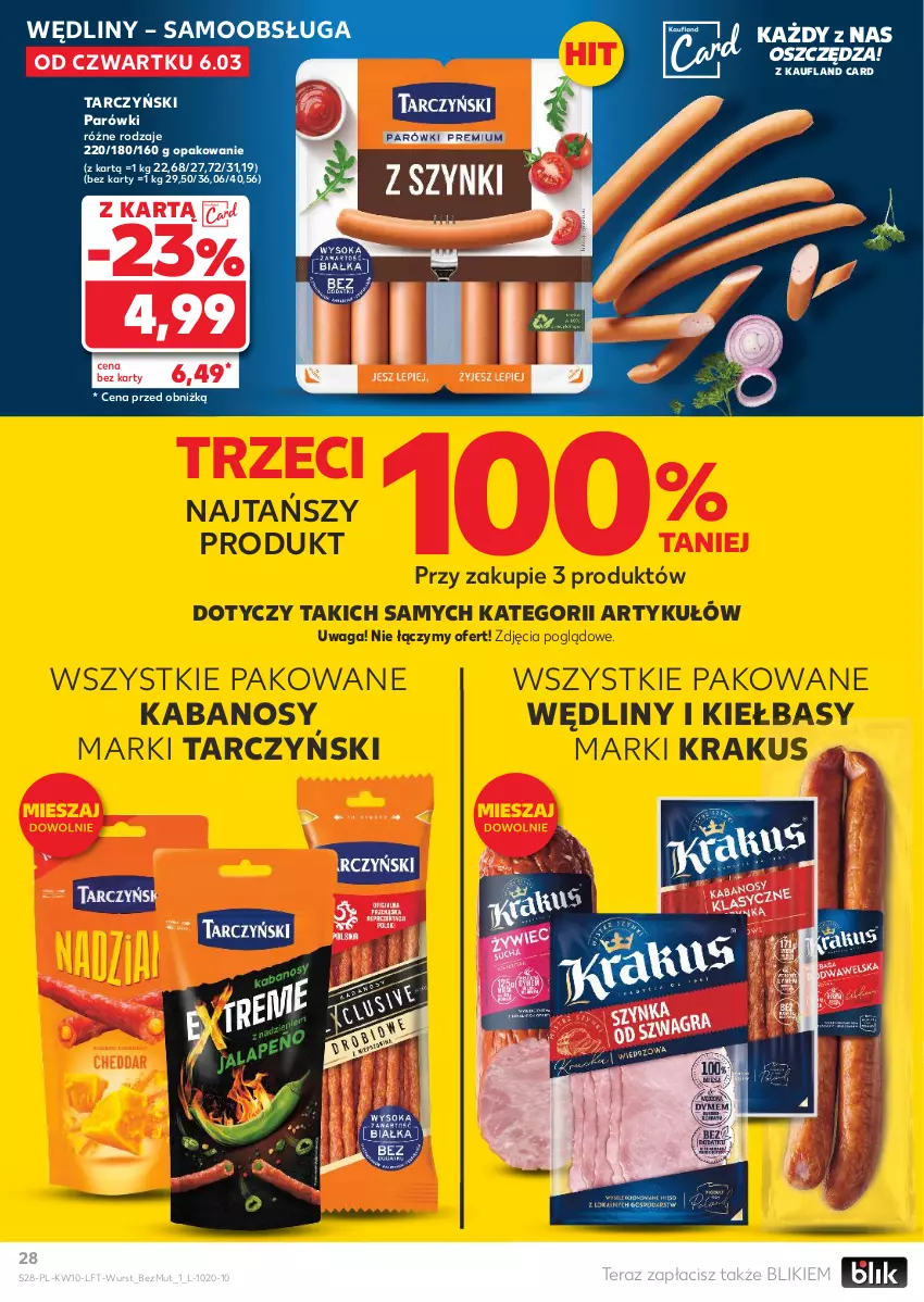 Gazetka promocyjna Kaufland - Gazetka tygodnia - ważna 06.03 do 12.03.2025 - strona 28 - produkty: Kabanos, Krakus, Parówki, Tarczyński, Tera, Waga